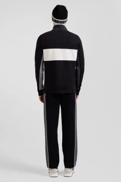 Polo manches longues colorblock en piqué coton noir coupe Regular