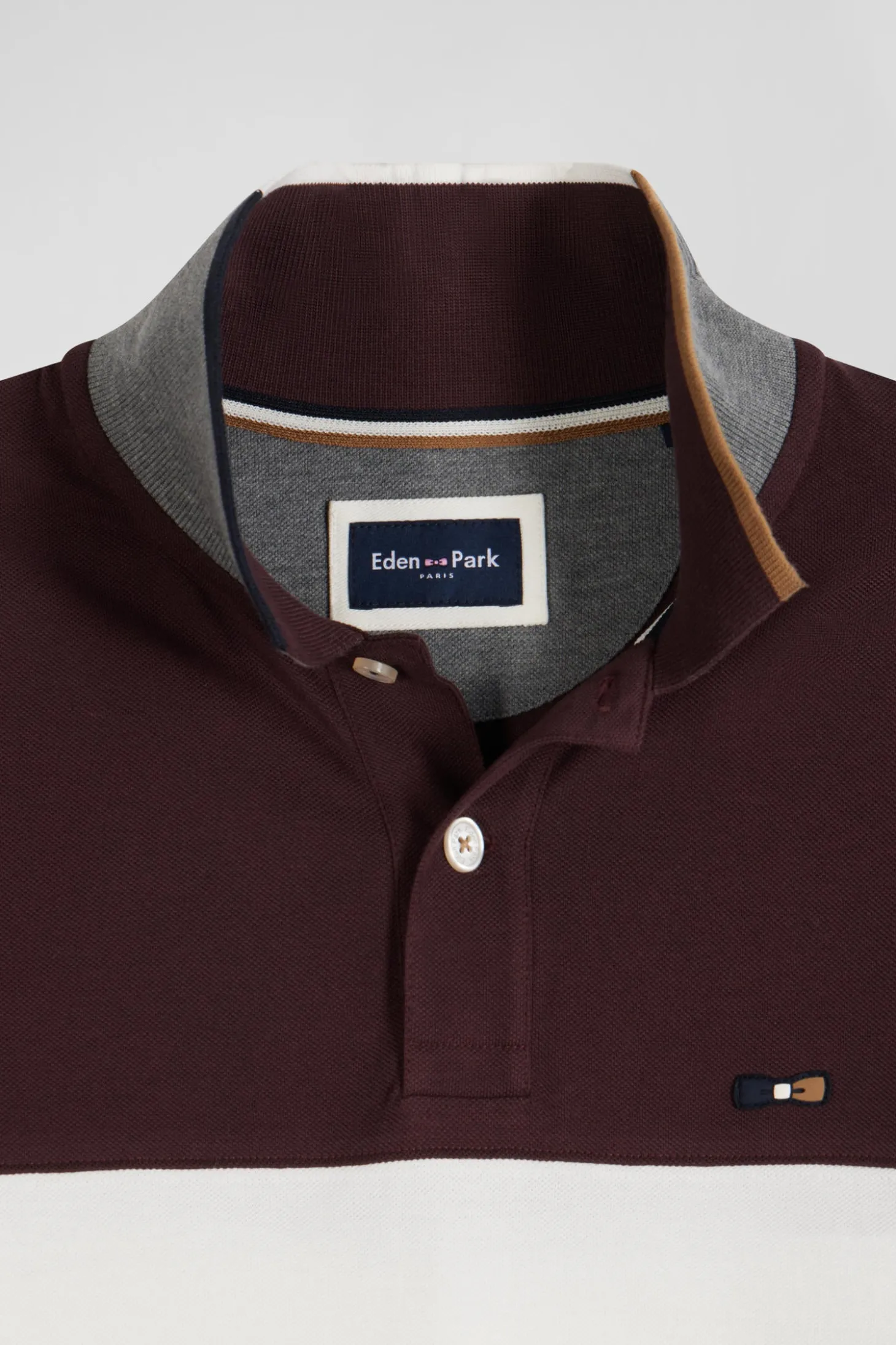 Polo manches longues colorblock en piqué coton bordeaux coupe Regular