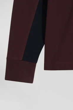Polo manches longues colorblock en piqué coton bordeaux coupe Regular