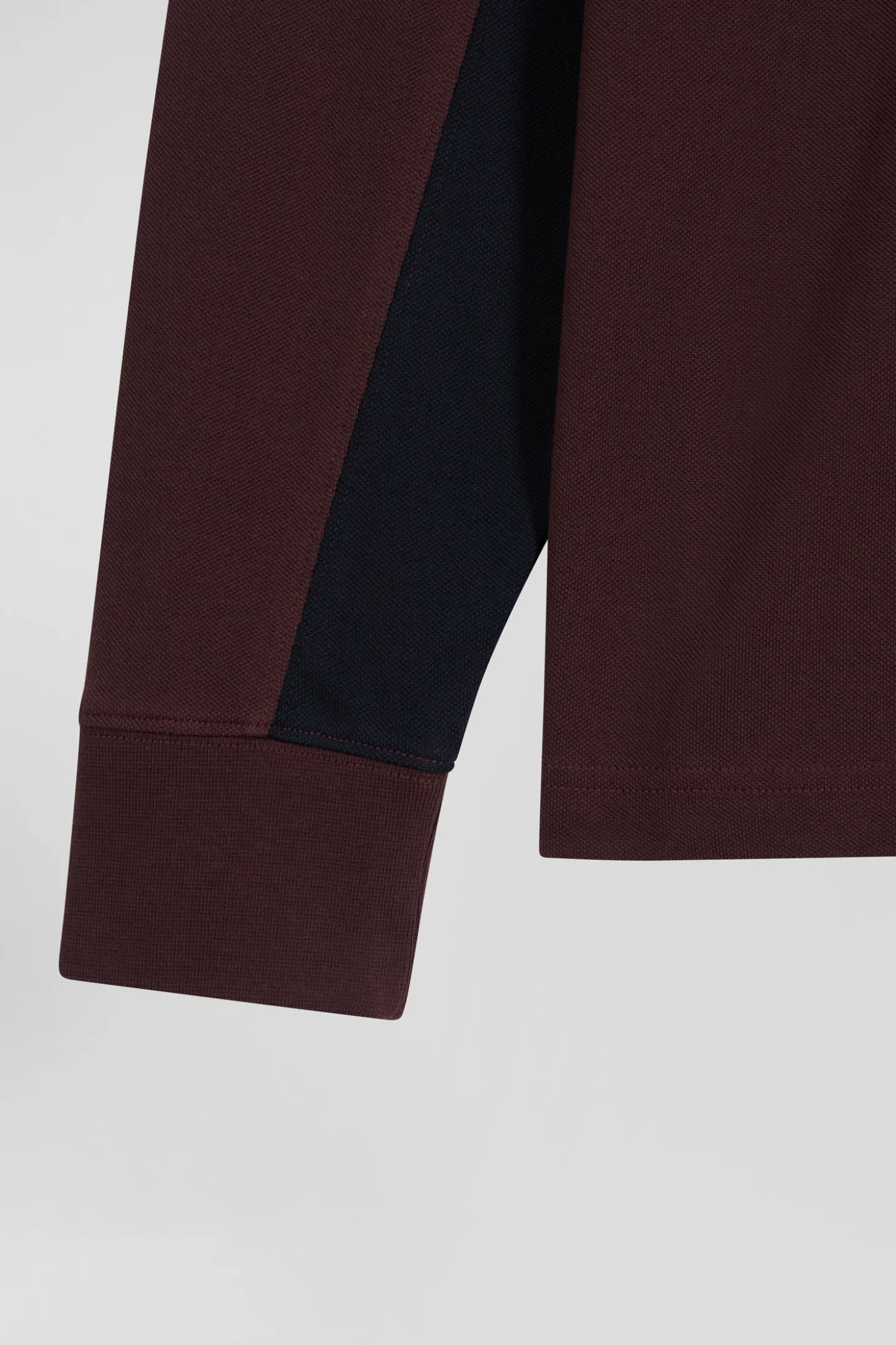 Polo manches longues colorblock en piqué coton bordeaux coupe Regular