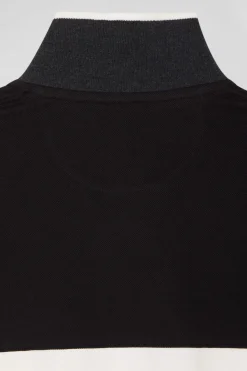 Polo manches longues colorblock en piqué coton noir coupe Regular