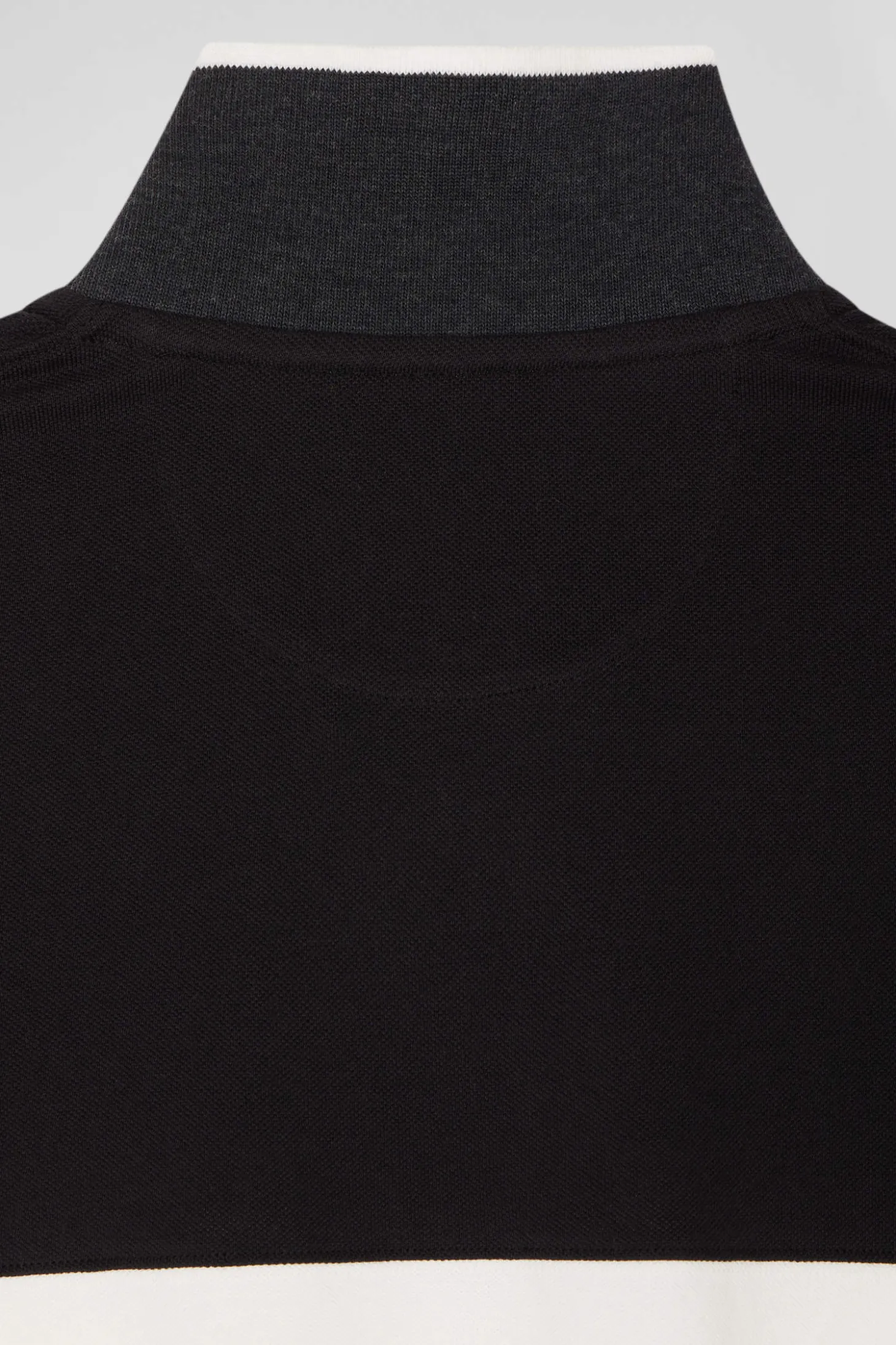 Polo manches longues colorblock en piqué coton noir coupe Regular