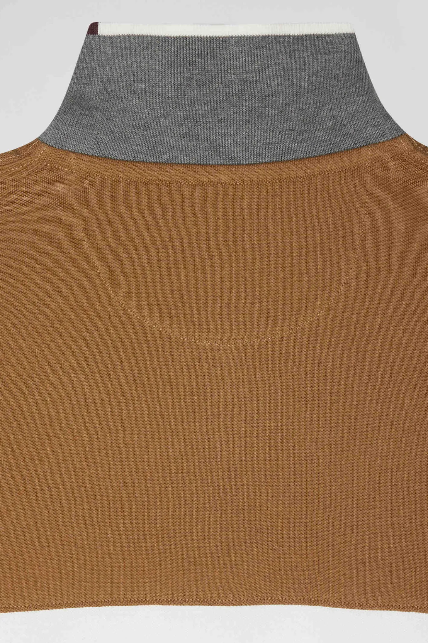 Polo manches longues colorblock en piqué coton camel coupe Regular