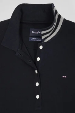 Polo manches longues en coton stretch col cerclé noir coupe Slim
