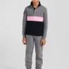 Polo manches longues en piqué coton gris bande rose et broderie 10 coupe Regular
