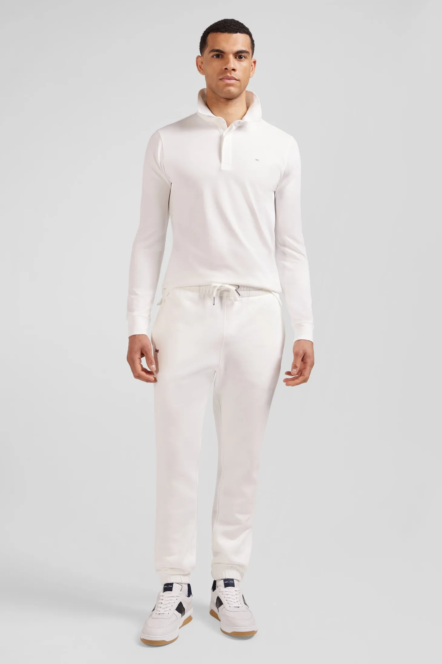 Polo manches longues en piqué coton écru coupe Slim