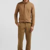 Polo manches longues en piqué coton camel coupe Slim