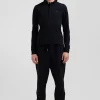Polo manches longues en piqué coton noir coupe Slim