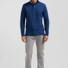 Polo manches longues en piqué coton bleu foncé col cerclé coupe Regular