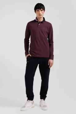 Polo manches longues en piqué coton bordeaux coupe Regular