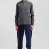 Polo manches longues en piqué coton gris détails tricolores coupe Regular