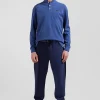 Polo manches longues en piqué coton bleu foncé détails tricolores coupe Regular