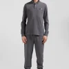 Polo manches longues en piqué coton gris détails roses coupe Regular