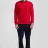 Polo manches longues en piqué coton rouge broderie XV de France coupe Regular