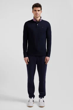 Polo manches longues en piqué coton bleu marine coupe Regular