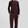 Polo manches longues en piqué coton bicolore bordeaux col jacquard coupe Regular