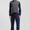 Polo manches longues en piqué coton gris col jacquard écusson gomme coupe Regular