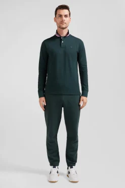 Polo manches longues en piqué coton vert foncé coupe Regular