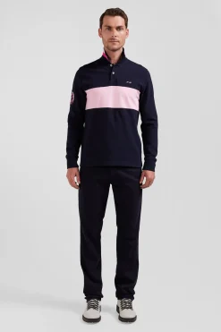 Polo manches longues en piqué coton rose broderie 10 manche coupe Regular