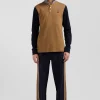 Polo manches longues en piqué coton bicolore camel col jacquard coupe Regular
