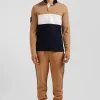 Polo manches longues en piqué coton camel broderie matelassée coupe Regular