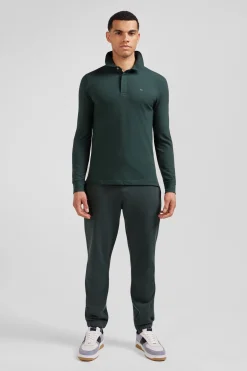 Polo manches longues en piqué coton vert coupe Slim