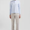 Polo manches longues en piqué coton ciel coupe Slim