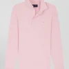 Polo manches longues en piqué coton rose coupe Slim