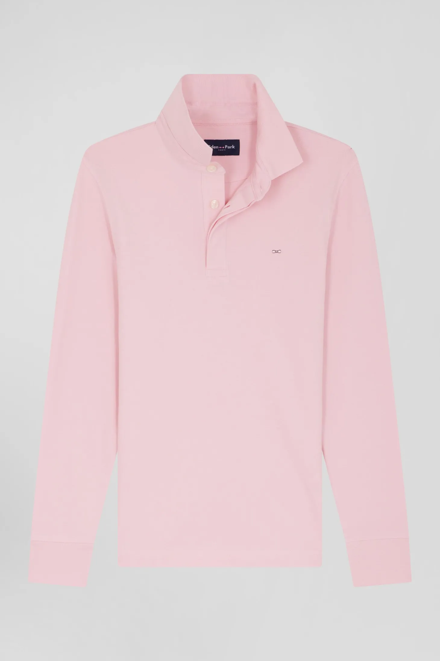 Polo manches longues en piqué coton rose coupe Slim