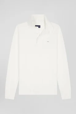 Polo manches longues en piqué coton écru coupe Slim