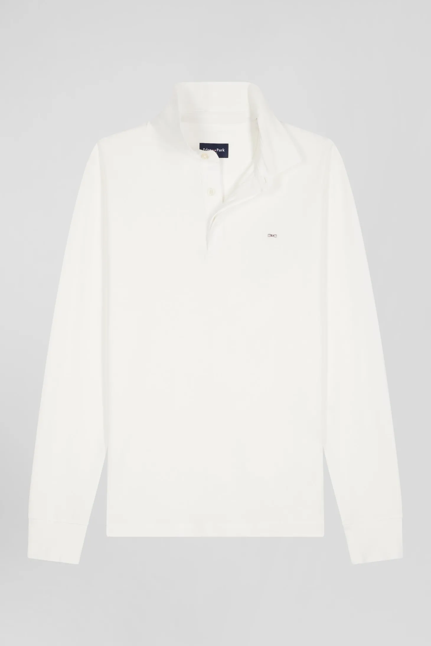 Polo manches longues en piqué coton écru coupe Slim