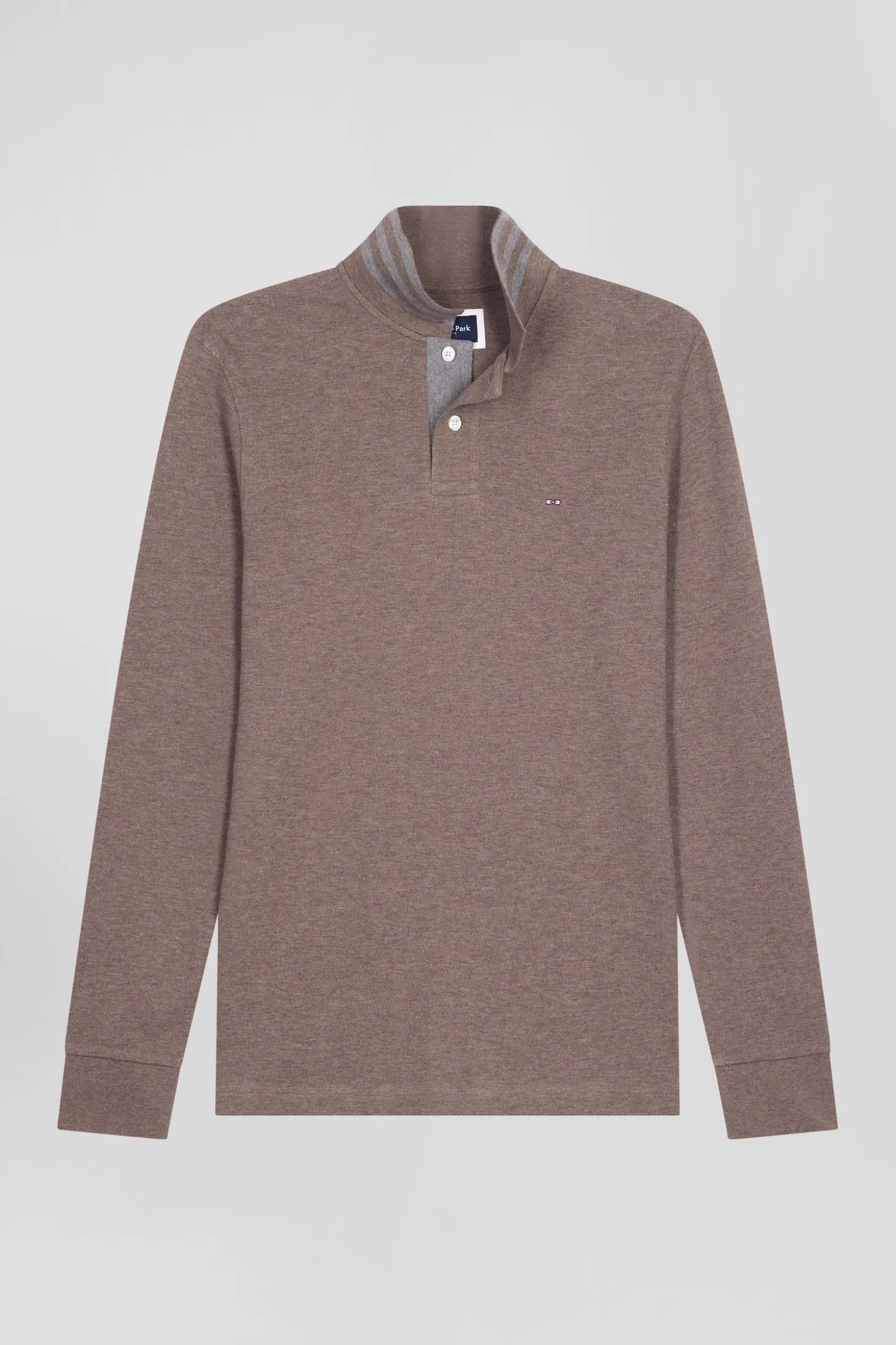 Polo manches longues en piqué coton marron