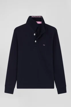 Polo manches longues en piqué coton marine coupe Regular
