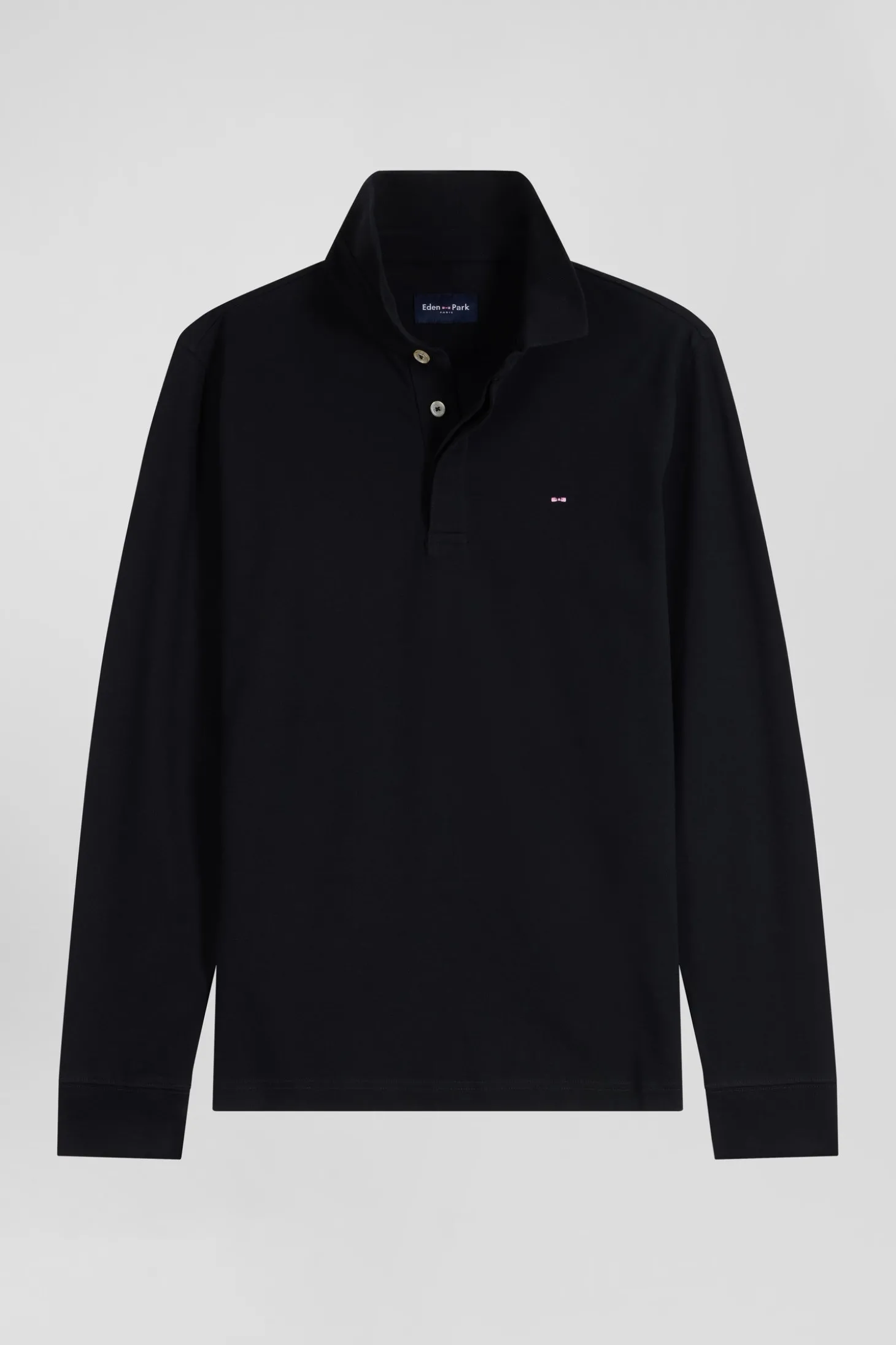 Polo manches longues en piqué coton noir coupe Slim