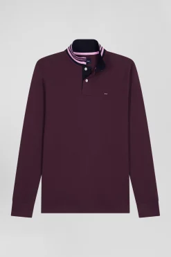 Polo manches longues en piqué coton bordeaux coupe Regular