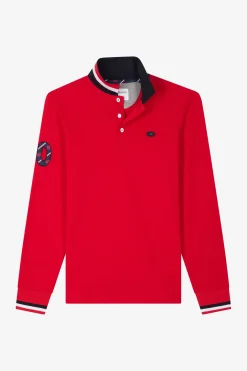 Polo manches longues en piqué coton rouge broderie XV de France coupe Regular
