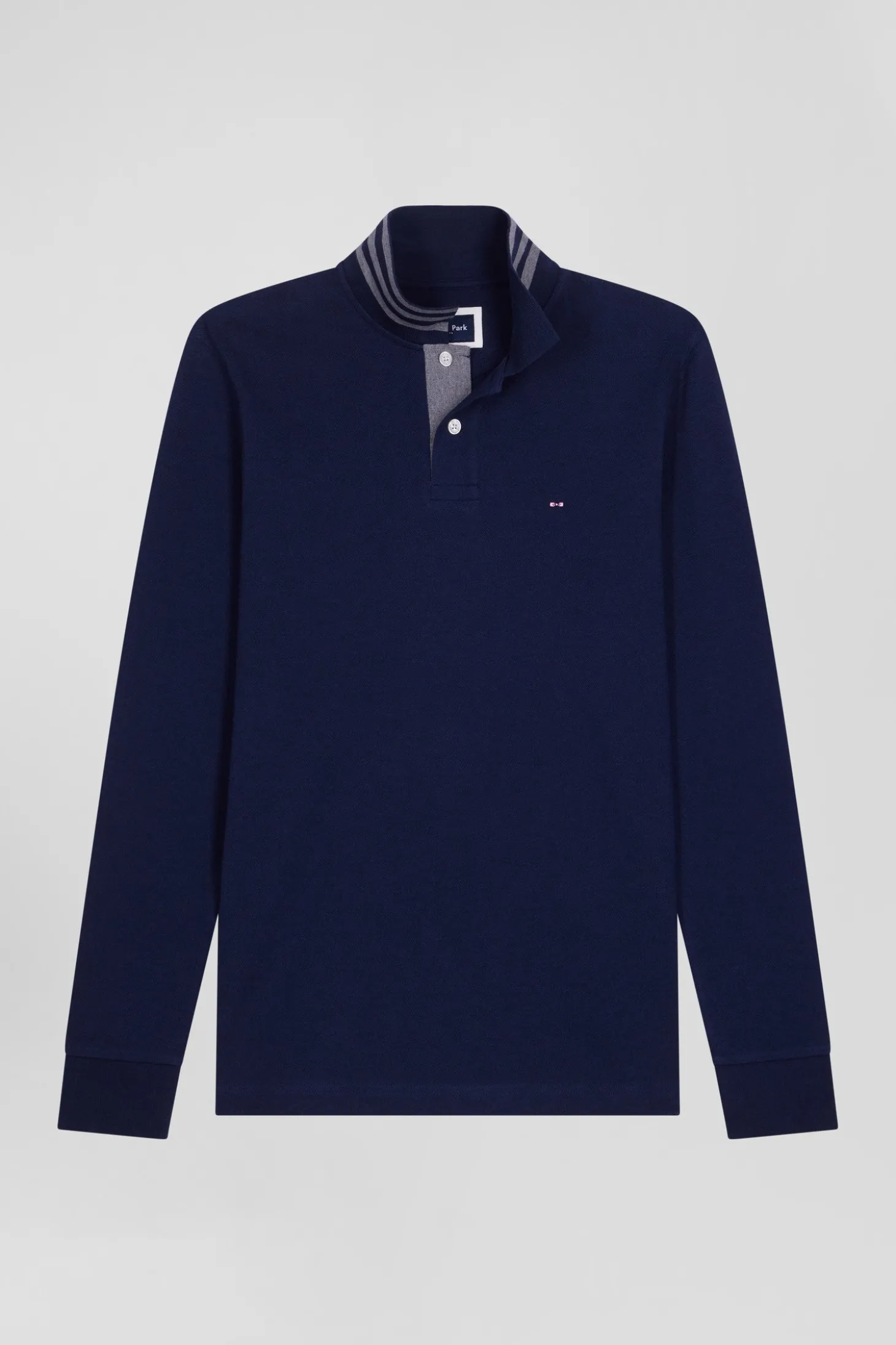 Polo manches longues en piqué coton bleu marine