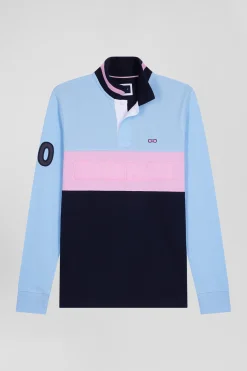 Polo manches longues en piqué coton ciel broderie matelassée coupe Regular