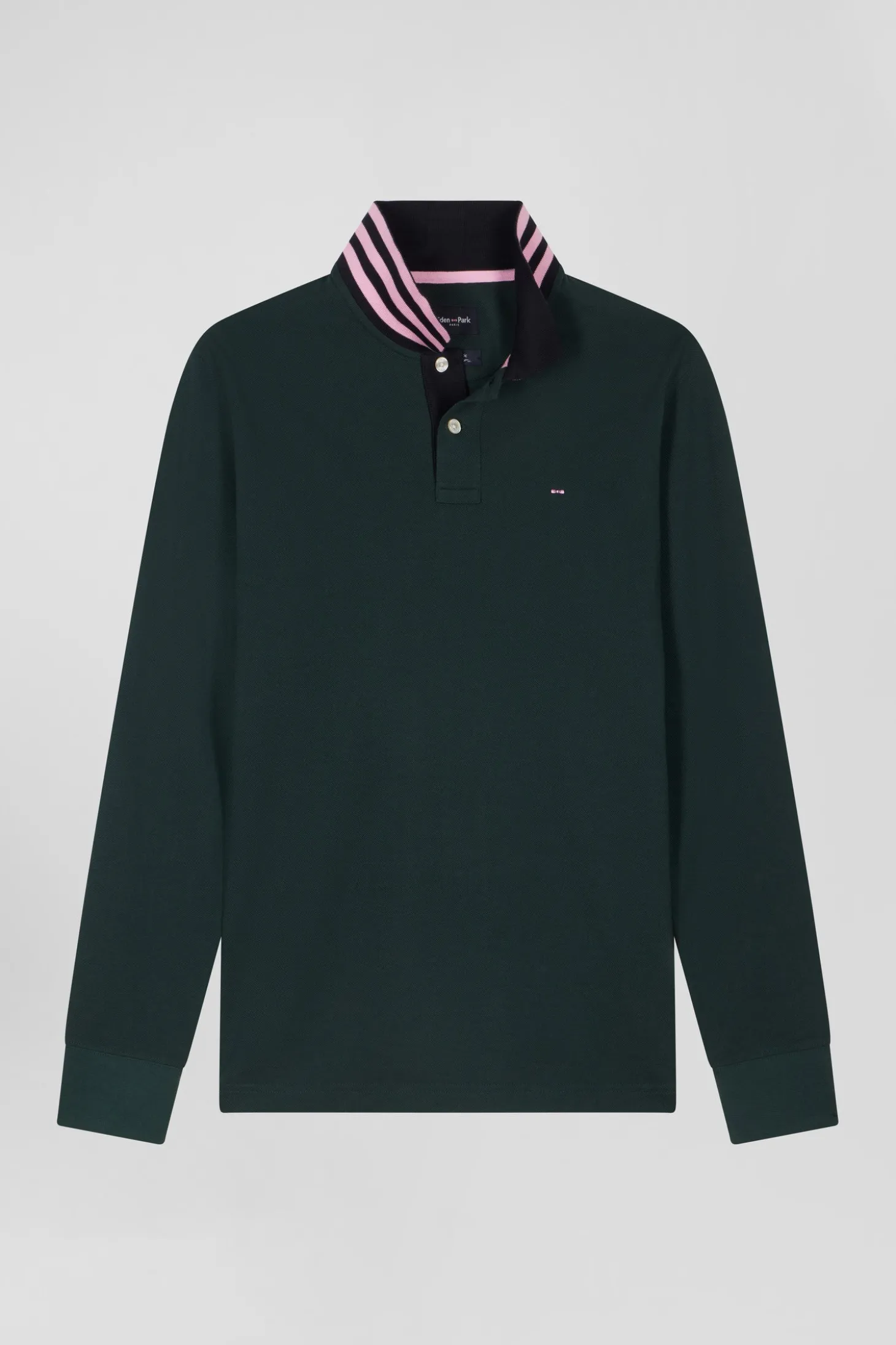 Polo manches longues en piqué coton vert foncé coupe Regular