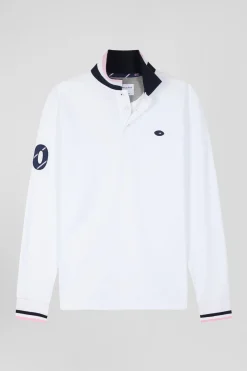 Polo manches longues en piqué coton blanc broderie XV de France coupe Regular