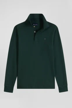Polo manches longues en piqué coton vert coupe Slim