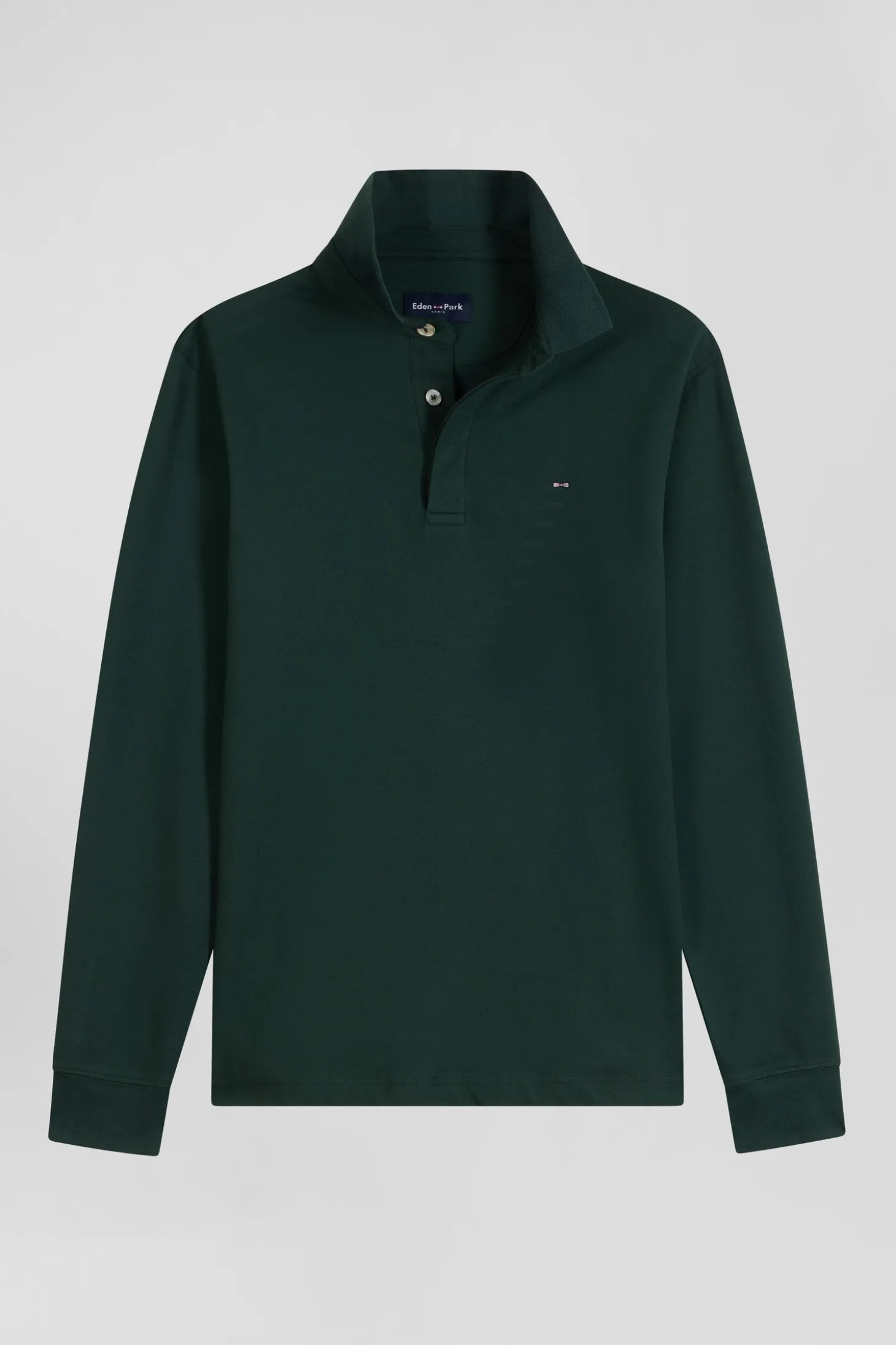 Polo manches longues en piqué coton vert coupe Slim