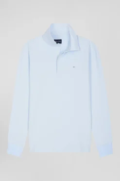 Polo manches longues en piqué coton ciel coupe Slim