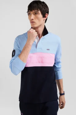 Polo manches longues en piqué coton ciel broderie matelassée coupe Regular