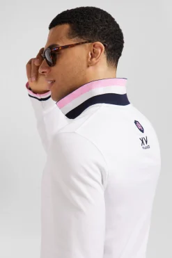Polo manches longues en piqué coton blanc broderie XV de France coupe Regular