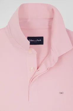 Polo manches longues en piqué coton rose coupe Slim