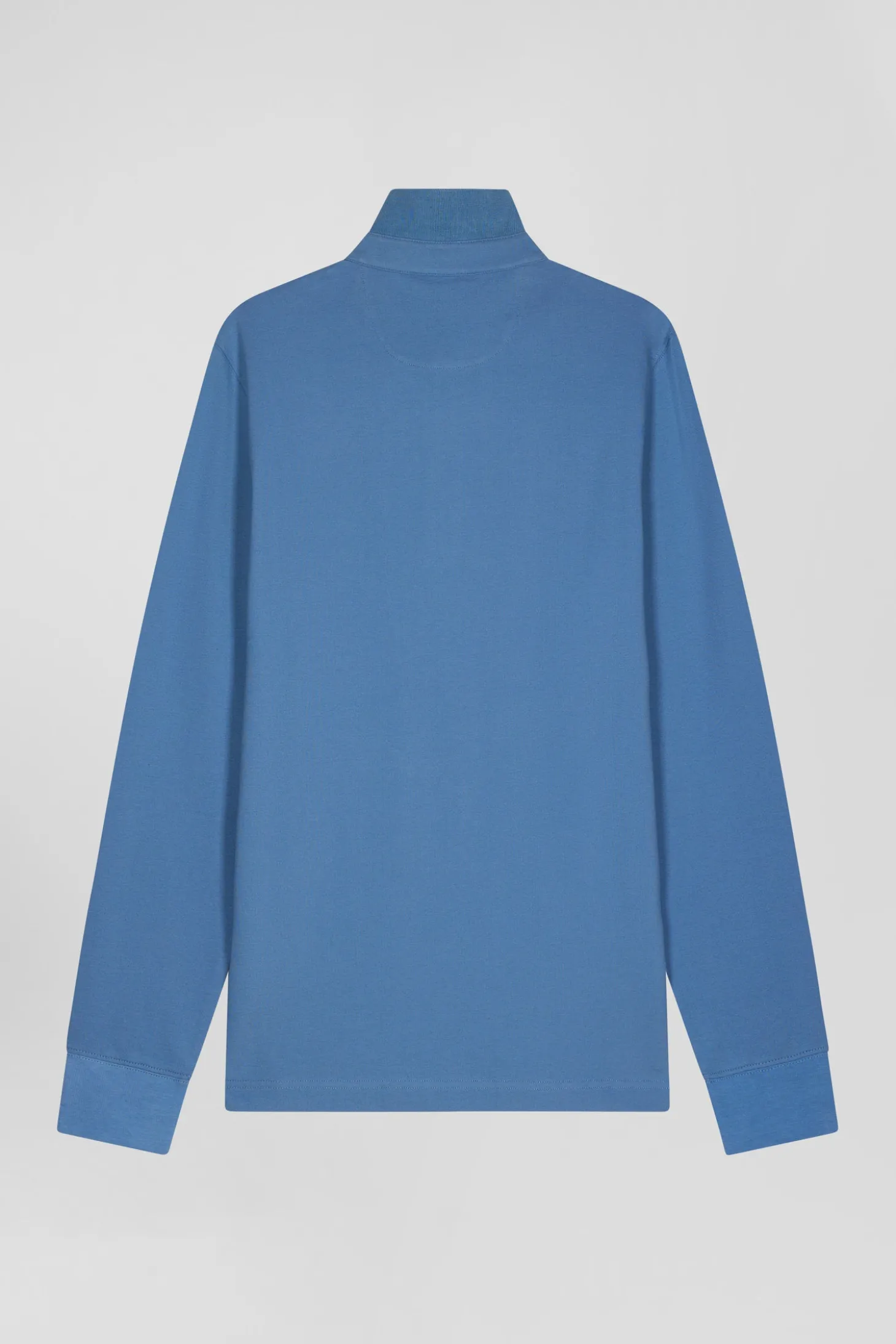 Polo manches longues en piqué coton bleu coupe Slim