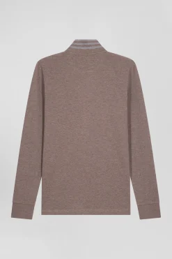 Polo manches longues en piqué coton marron