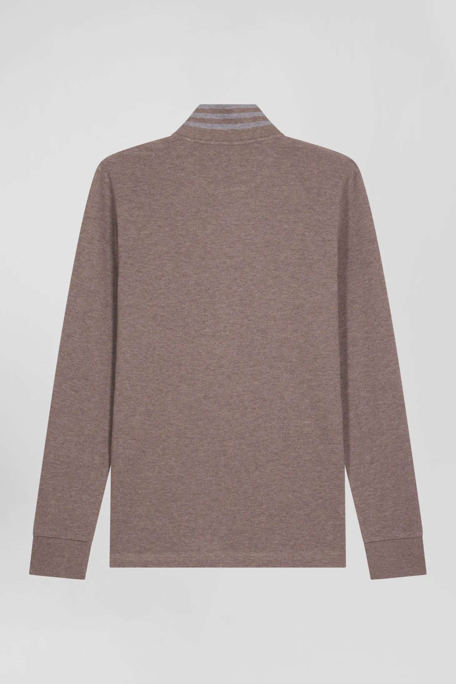 Polo manches longues en piqué coton marron