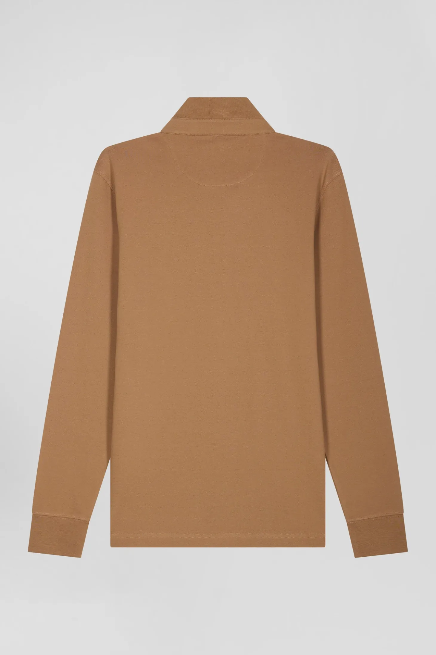 Polo manches longues en piqué coton camel coupe Slim